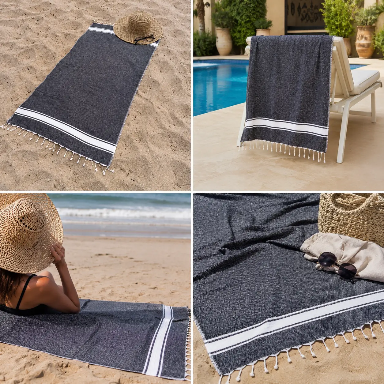 Serviette Bleu Graphite - Taderazt (Tissé à la main ) – Image 4