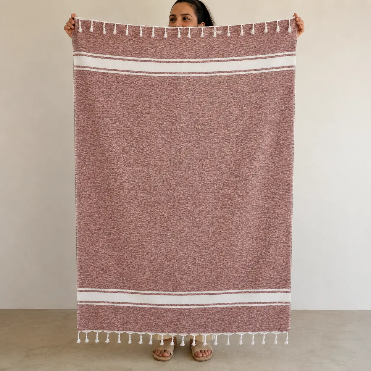 Serviette rose terracotta - Taderazt (Tissé à la main )