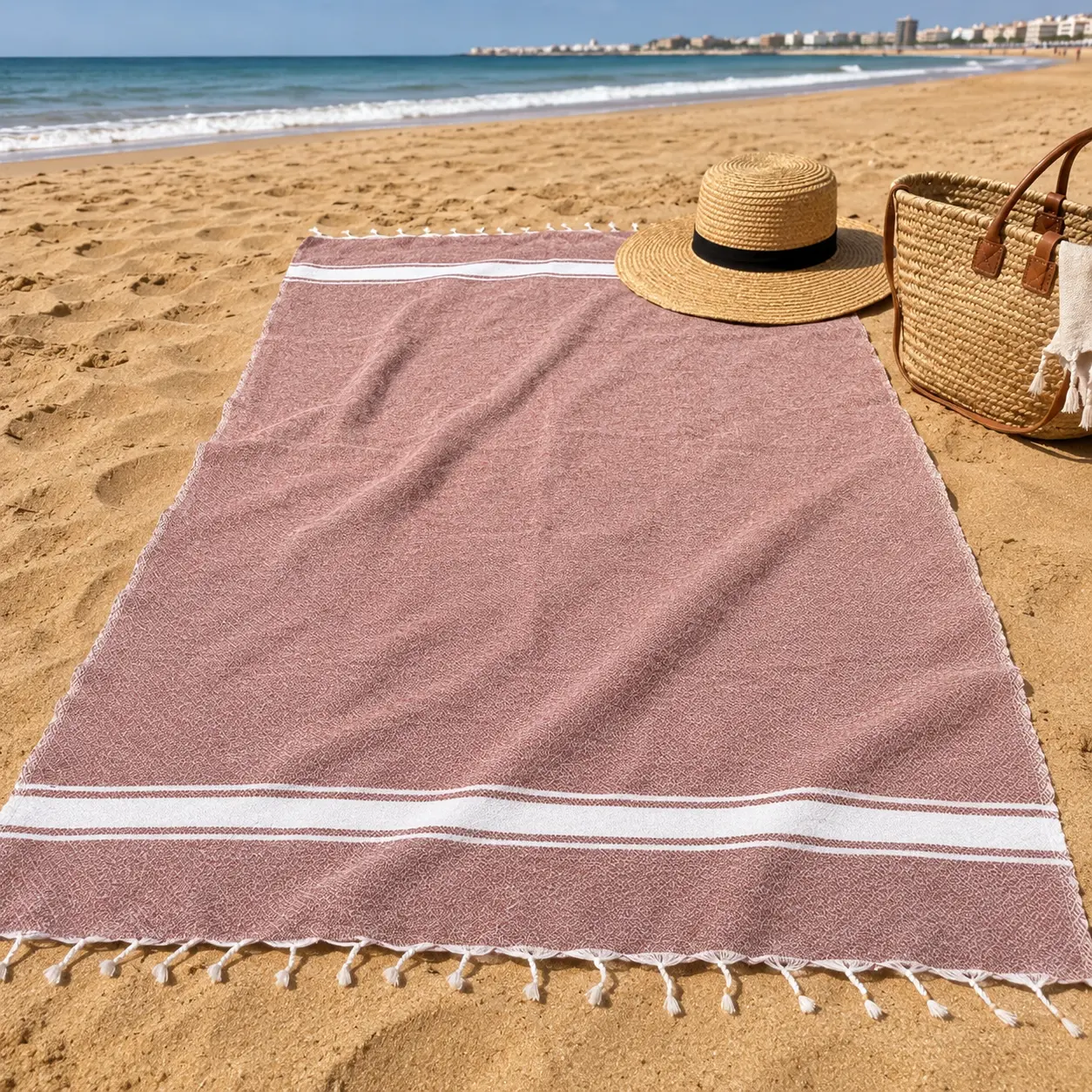 Serviette rose terracotta - Taderazt (Tissé à la main ) – Image 2