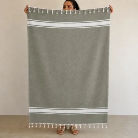 Serviette Sauge Grisée - Taderazt | Tissée à la main (Tissé à la main )
